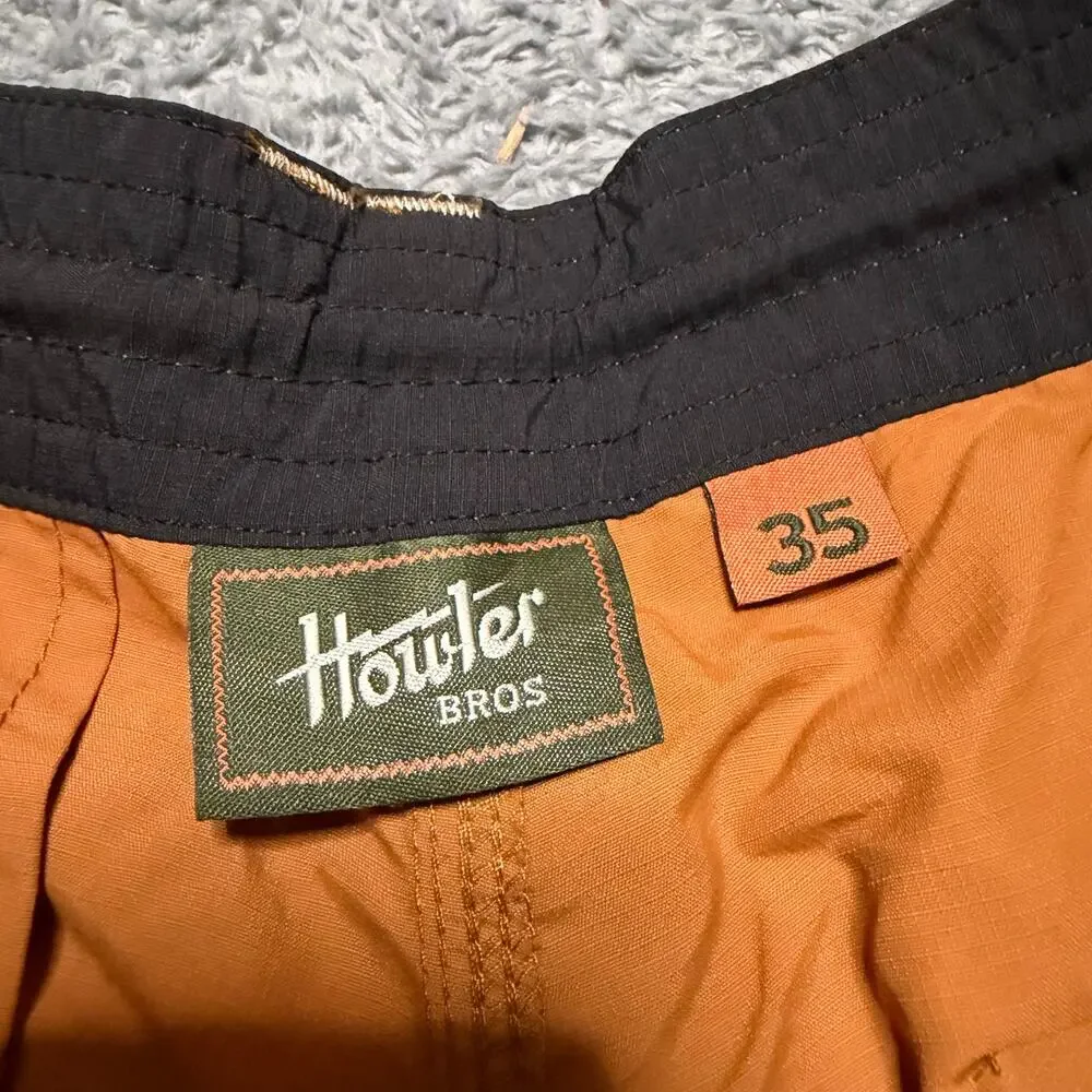 Howler Brothers Horizon Hybrid Shorts Mens 35 Orange Quick Dry Hiking Drawstring